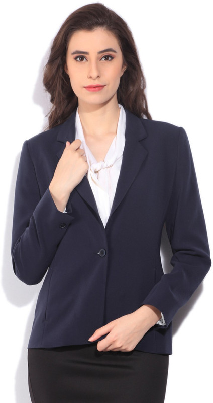 Allen Solly Solid Tuxedo Style Formal Women Blazer(Dark Blue)