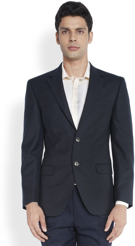 Park Avenue Solid Single Breasted Formal Men Blazer(Dark Blue)