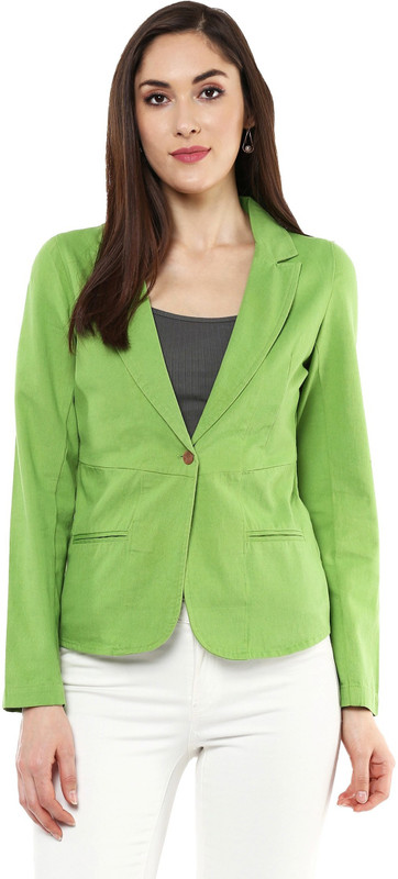 Sassafras Solid Single Breasted Casual Women Blazer(Light Green)