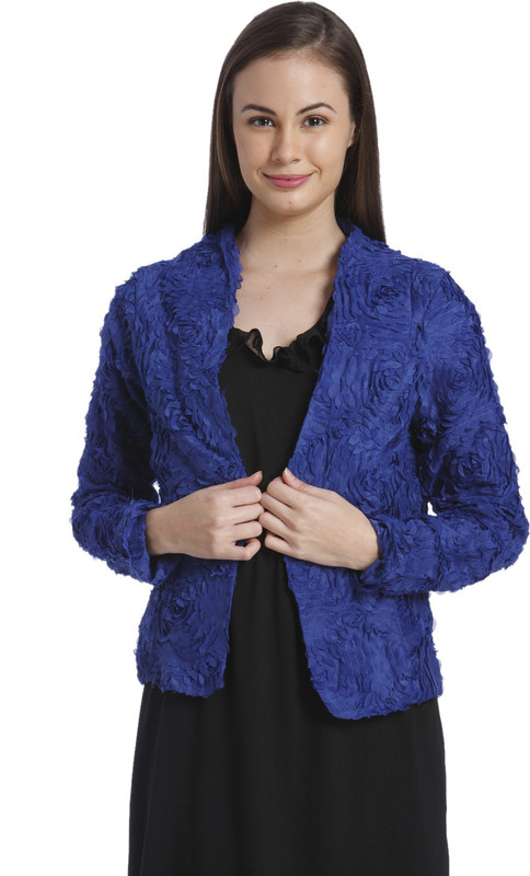 Vero Moda Self Design Single Breasted Casual Women Blazer(Blue)