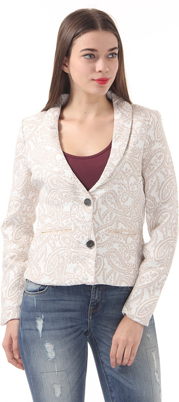 Vero Moda Paisley Single Breasted Casual Women Blazer(White, Beige)
