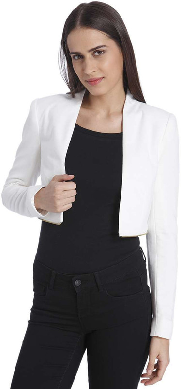 Vero Moda Solid Tuxedo Style Casual Women Blazer(White)