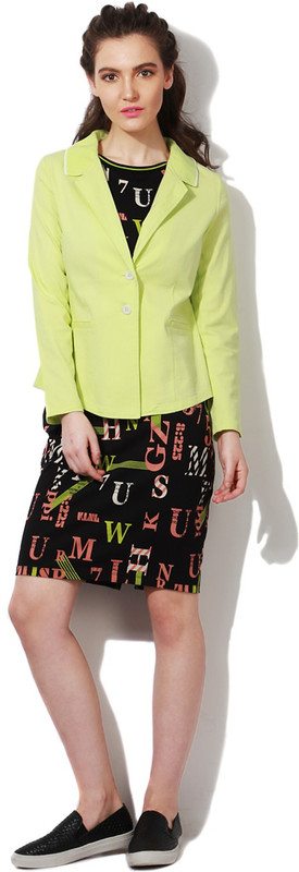 People Solid Single Breasted Casual Women Blazer(Green)