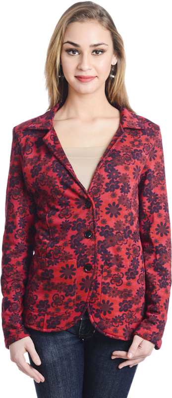 Trend Arrest Floral Print Single Breasted Casual Women Blazer(Red)