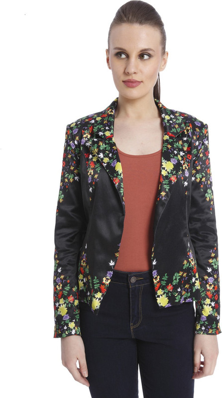 Vero Moda Floral Print Single Breasted Casual Women Blazer(Black)