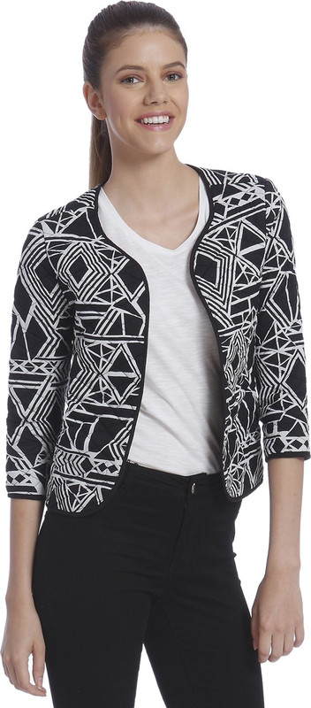 Vero Moda Printed Single Breasted Casual Women Blazer(Black)