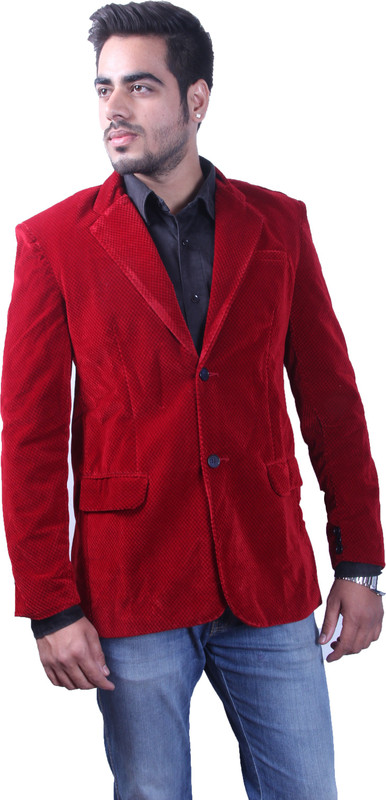 inTrend Self Design Single Breasted Formal Men Blazer(Red)