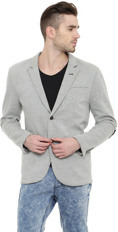 Gritstones Solid Tuxedo Style Casual Men Blazer(Grey)