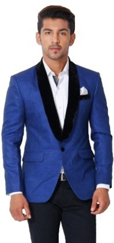 Menjestic Solid Tuxedo Style Wedding Men Blazer(Blue)
