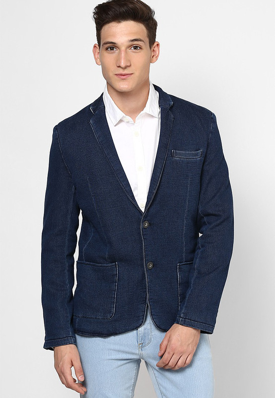Jack & Jones Solid Single Breasted Formal Men Blazer(Blue)