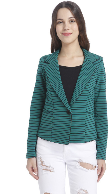 Vero Moda Striped Single Breasted Casual Women Blazer(Green)