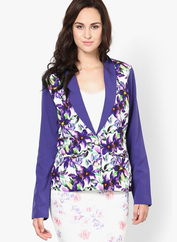 Vero Moda Floral Print Mandarin Casual Women Blazer(Purple)