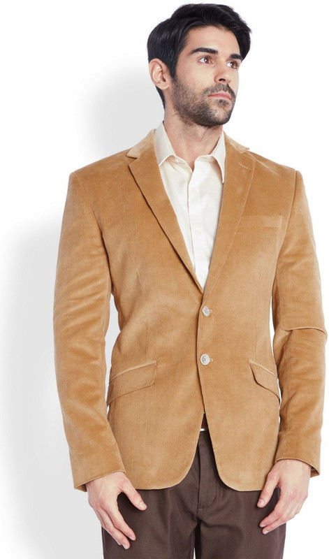 Park Avenue Solid Single Breasted Formal Men Blazer(Beige)