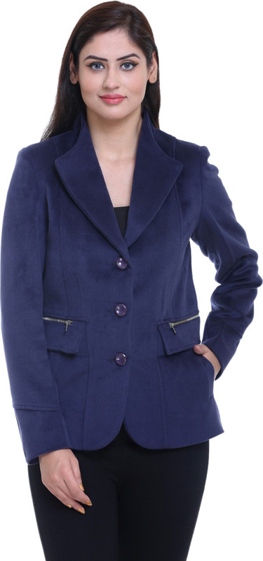 Trufit Solid Single Breasted Casual Women Blazer(Dark Blue)