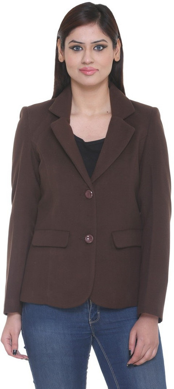 Trufit Solid Single Breasted Casual Women Blazer(Brown)