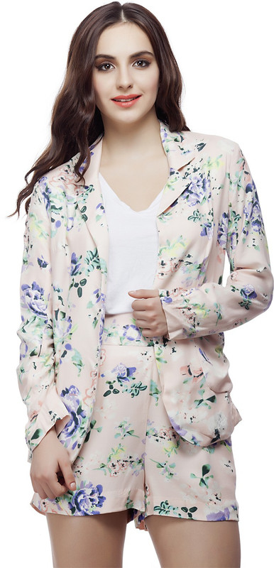 Living Doll Floral Print Single Breasted Casual Women Blazer(Multicolor)