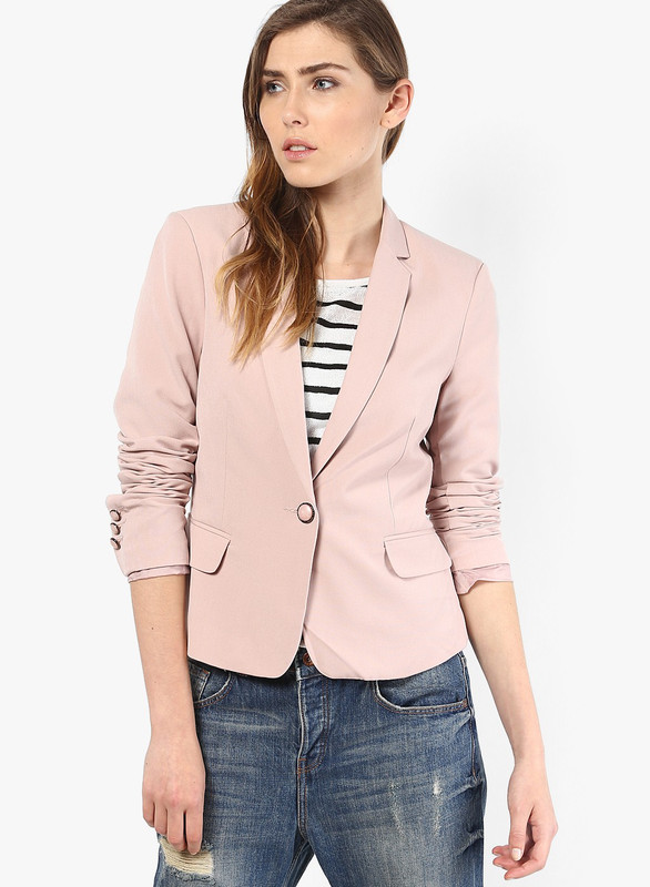 Only Solid Single Breasted Casual Women Blazer(Pink)