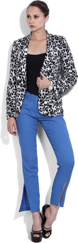 Van Heusen Animal Print Casual Women Blazer(White, Black)
