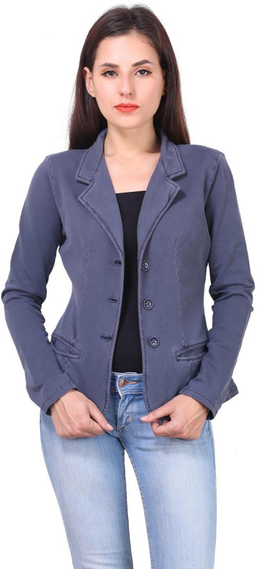 Kotty Solid Double Breasted Formal Women Blazer(Blue)
