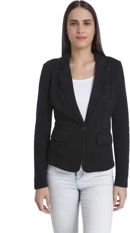Vero Moda Solid Double Breasted Casual Women Blazer(Black)