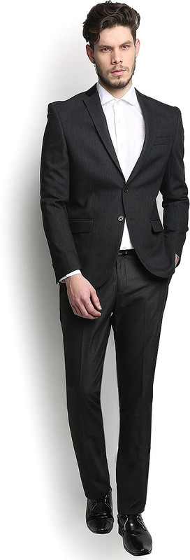 Blackberrys Self Design Single Breasted Party Men Blazer(Black)