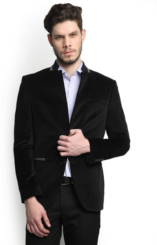 Blackberrys Solid Single Breasted Party Men Blazer(Black)