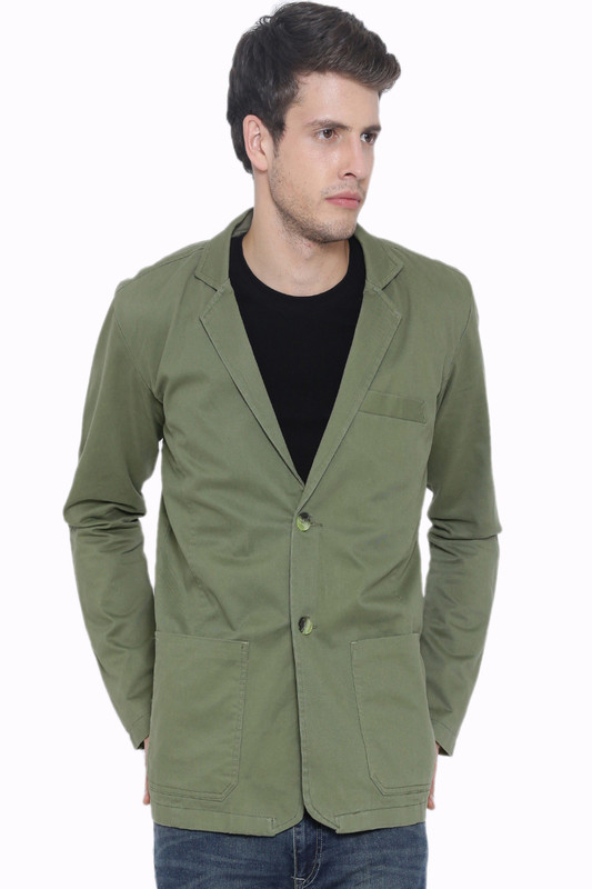 Fifty Two Solid Single Breasted Casual Men Blazer(Green)