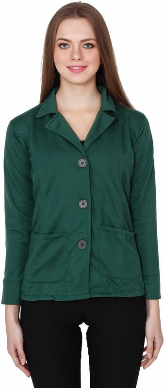 TeeMoods Solid Single Breasted Casual Women Blazer(Green)