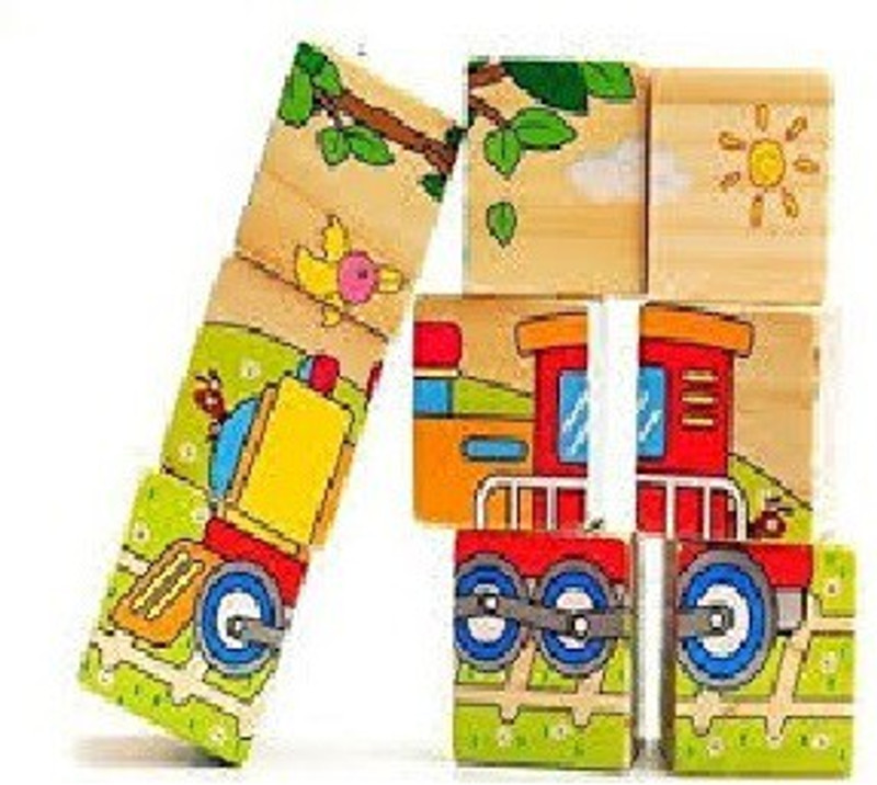 RR Enterprizes RR's 9 Piece Wooden Puzzle Vehicles theme(Multicolor)