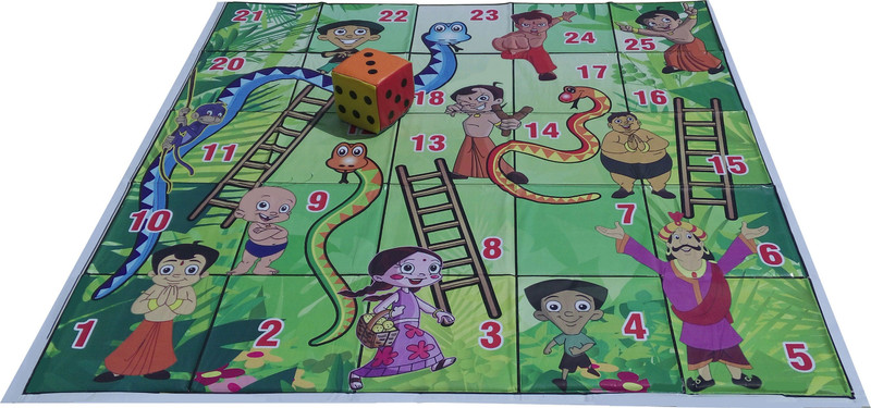Atpata Funky 5x5 Ft Mat Snakes& Ladders (Chhota Bheem Theme) & Dice 5inch Board Game
