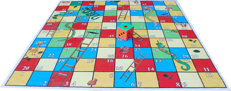 Atpata Funky 10x10 Ft Mat Snakes &Ladders & Dice 8inch (Jungle Theme) Board Game