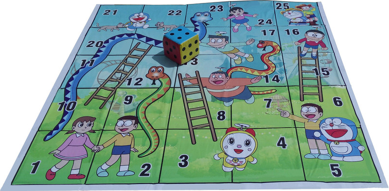 Atpata Funky 5x5 Ft Mat Snakes&Ladders(Doraemon Theme) & Dice 8 inch Board Game