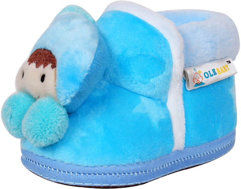Ole Baby Cute Noddy Plush Soft Furry Organic 3d Toons 3-12 Months Booties(Toe to Heel Length - 12 cm, Blue)
