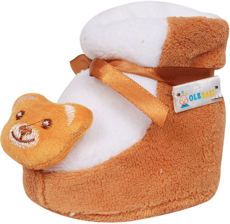 Ole Baby Cute Balu the bear Plush Soft Furry Organic 3d Toons 0-9 Months Booties(Toe to Heel Length - 9 cm, Brown)