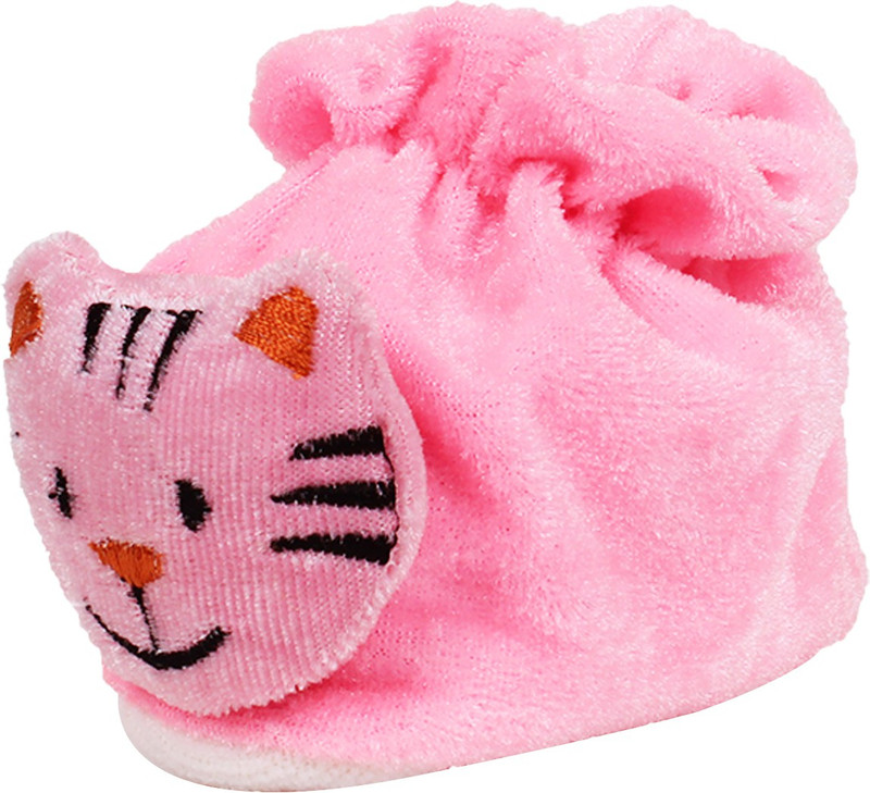 Ole Baby Cute Kitty Cat Soft Velvet Furry Friend Smiling Cartoon Booties(Toe to Heel Length - 10 cm, Pink)