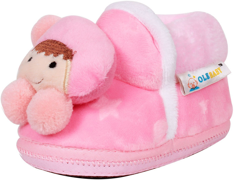 Ole Baby Cute Noddy Plush Soft Furry Organic 3d Toons 3-12 Months Booties(Toe to Heel Length - 12 cm, Pink)