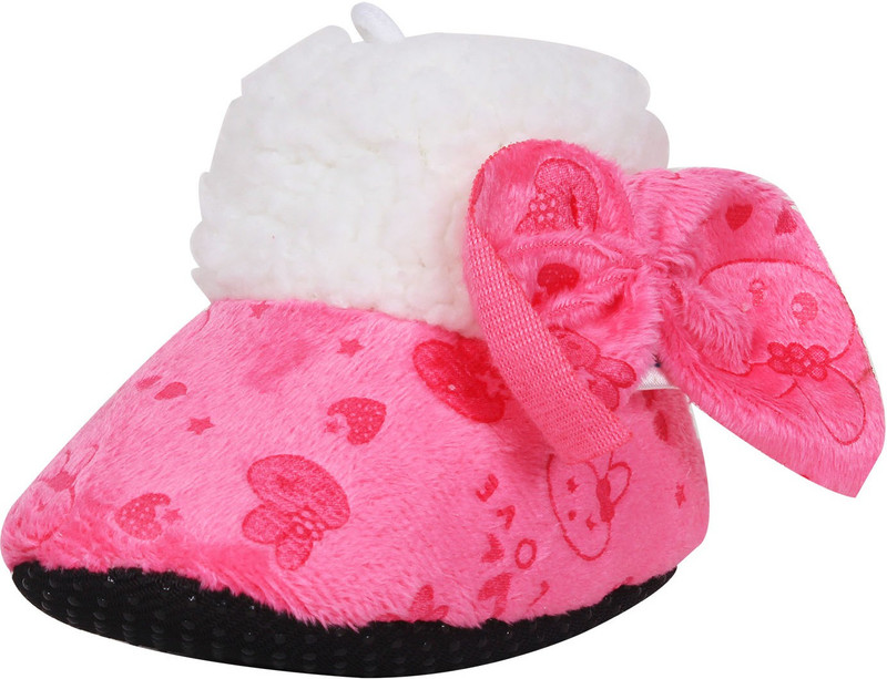 Ole Baby Bow Style Teddy Star Soft Furry Organic Toons 3-12 Months Booties(Toe to Heel Length - 11 cm, Pink)