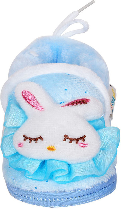 Ole Baby Bunny Plush Bow Print Organic Soft Furry 3d Toons 3-12 Months Booties(Toe to Heel Length - 12 cm, Blue)