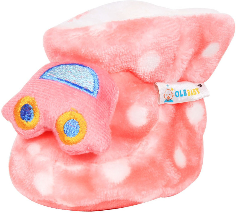 Ole Baby Upside Down Plush Polka Dotted Soft Furry Organic 3d Toons 3-12 Months Booties(Toe to Heel Length - 12 cm, Pink)