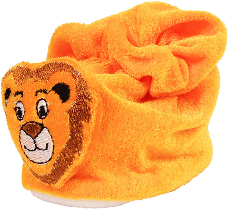 Ole Baby Heroic Lion Soft Velvet Furry Friend Smiling Cartoon Booties(Toe to Heel Length - 10 cm, Orange)