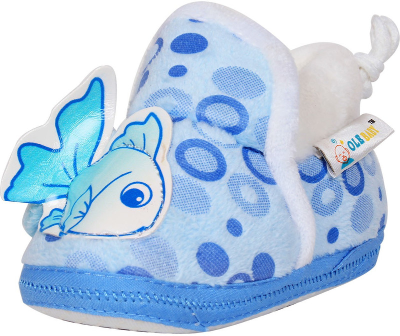 Ole Baby Cute Fish Applique Bubbles Print Soft Furry Organic 3d Toons 3-12 Months Booties(Toe to Heel Length - 12 cm, Blue)