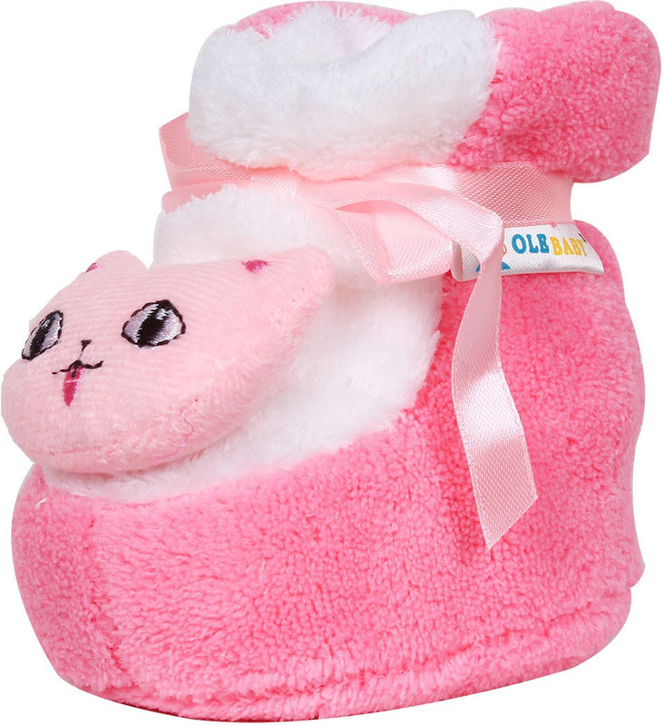 Ole Baby Kitty Plush Soft Furry Organic 3d Toons 0-9 Months Booties(Toe to Heel Length - 10 cm, Pink)