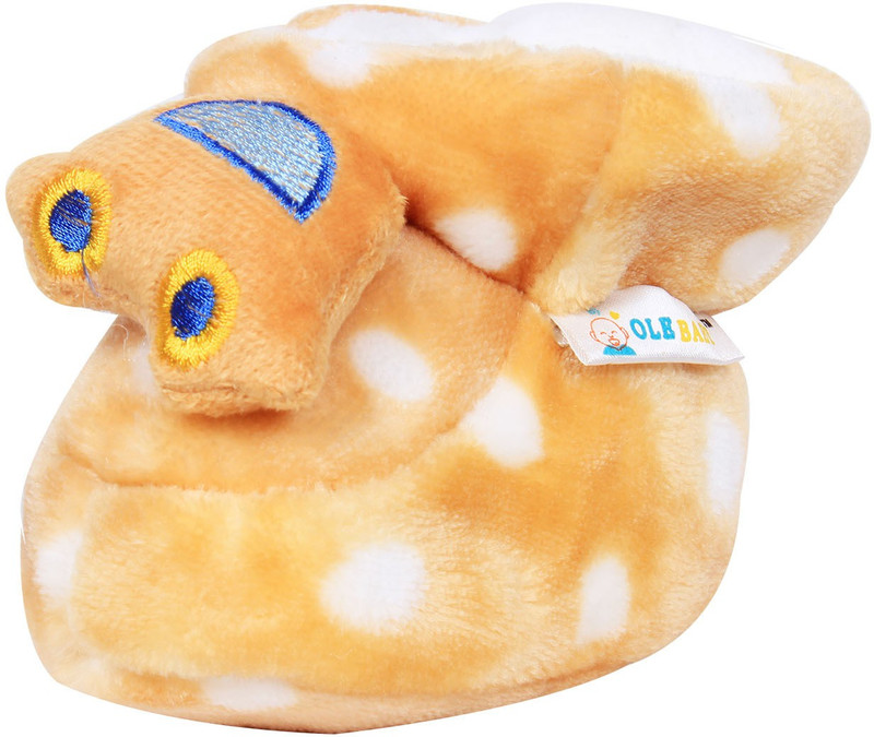 Ole Baby Upside Down Plush Polka Dotted Soft Furry Organic 3d Toons 3-12 Months Booties(Toe to Heel Length - 12 cm, Yellow)