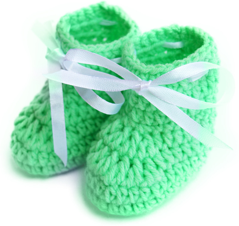 Love Crochet Art Booties(Toe to Heel Length - 8 cm, Green)
