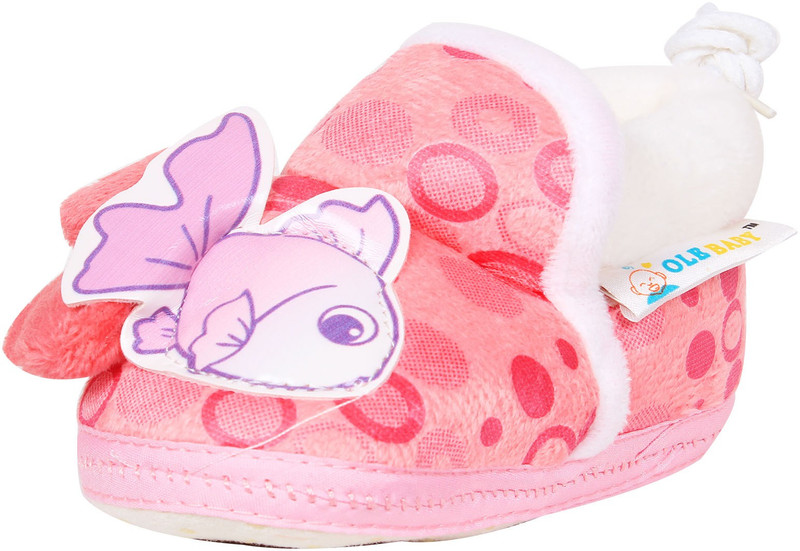 Ole Baby Cute Fish Applique Bubbles Print Soft Furry Organic 3d Toons 3-12 Months Booties(Toe to Heel Length - 12 cm, Pink)