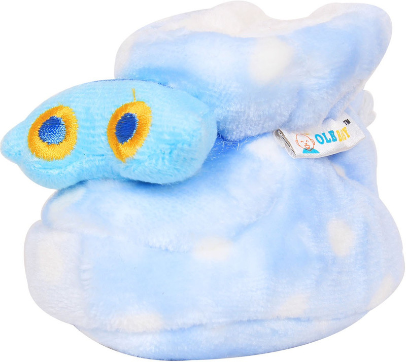 Ole Baby Upside Down Plush Polka Dotted Soft Furry Organic 3d Toons 3-12 Months Booties(Toe to Heel Length - 12 cm, Blue)