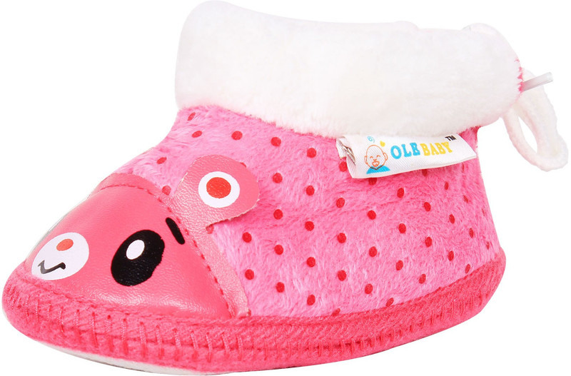 Ole Baby Cute Mousy Applique Soft Furry Organic Toons 12-18 Months Booties(Toe to Heel Length - 13 cm, Pink)
