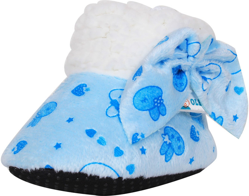 Ole Baby Bow Style Teddy Star Soft Furry Organic Toons 3-12 Months Booties(Toe to Heel Length - 11 cm, Blue)