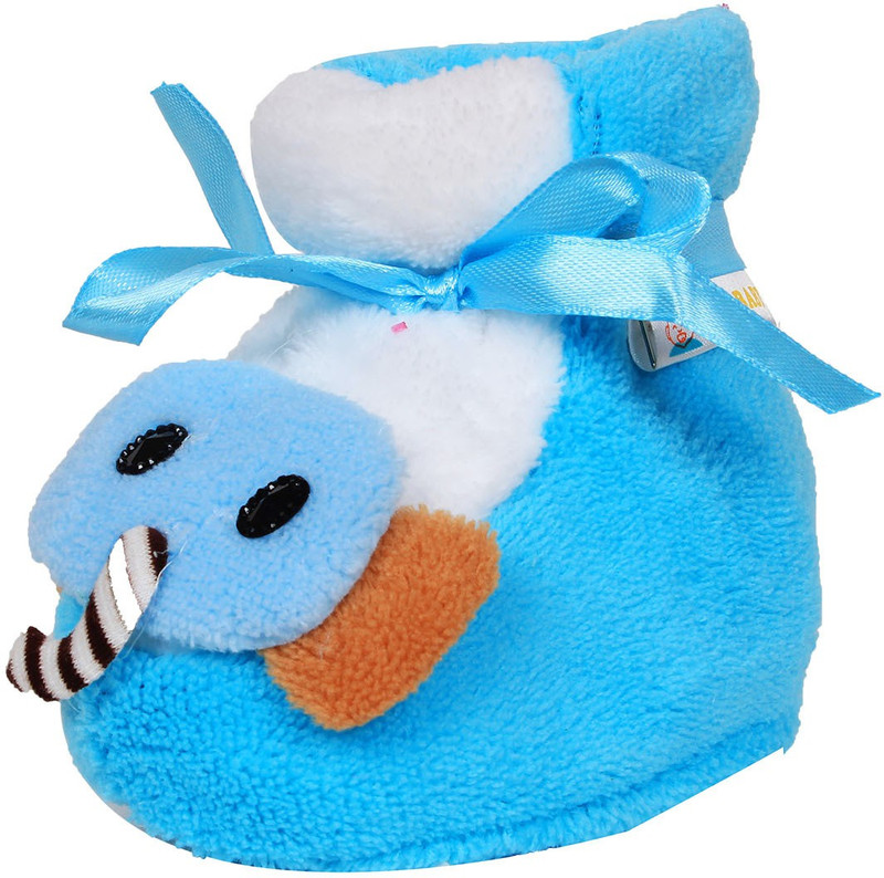 Ole Baby Elephant Plush Soft Furry Organic 3d Toons 0-9 Months Booties(Toe to Heel Length - 10 cm, Blue)