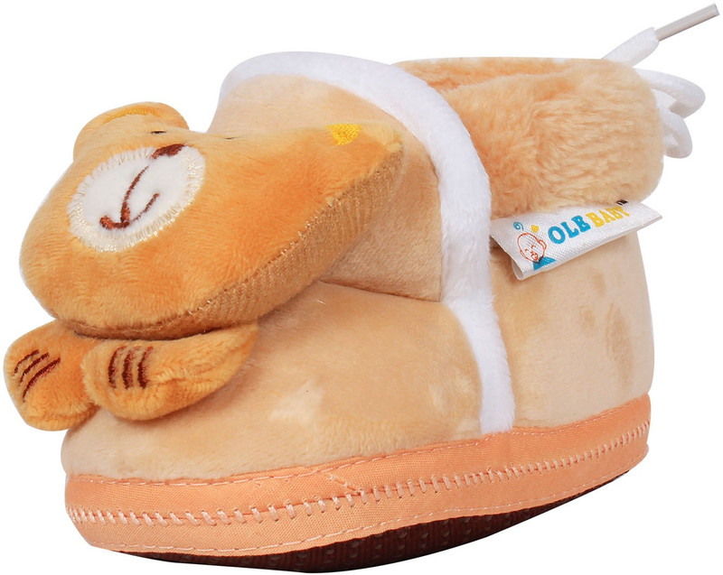 Ole Baby Teddy Plush Soft Furry Organic 3d Toons 3-12 Months Booties(Toe to Heel Length - 12 cm, Yellow)